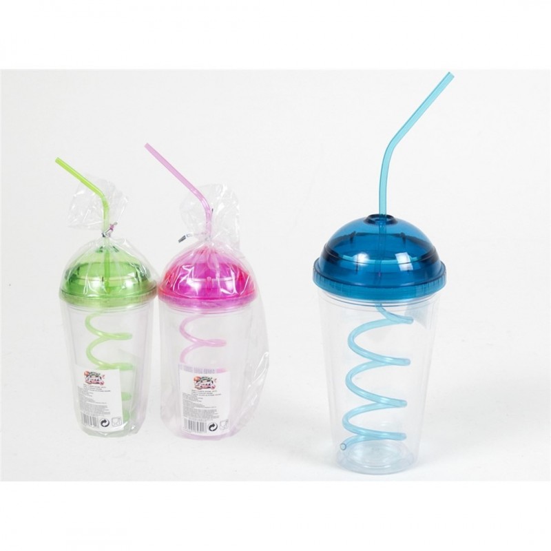 Bicchiere in plastica con cannuccia per frullati e centrifughe - Brico Casa